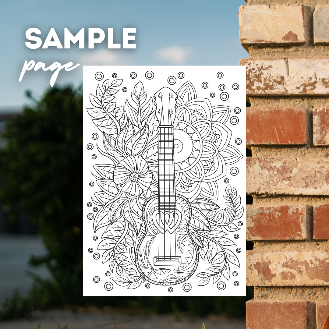 Guitars & Ukes Coloring Book | Over 48 Pages! Coloring Instant Digital Download, Print Ready