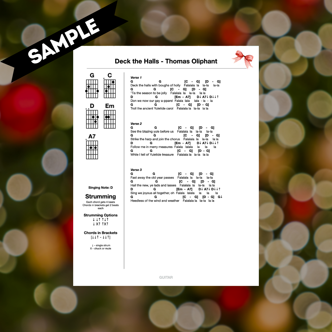 5 Easy Christmas Songs PDF Guitar + Ukulele Instant Download