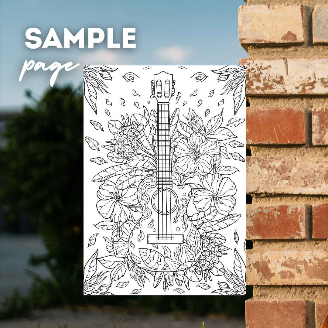 Guitars & Ukes Coloring Book | Over 48 Pages! Coloring Instant Digital Download, Print Ready