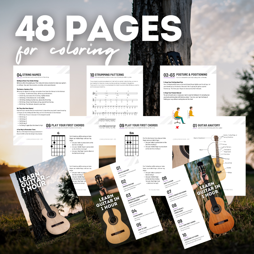 Learn to Play Guitar in 1 Hour: Beginner's Guide to Playing Guitar - Instant Digital Download
