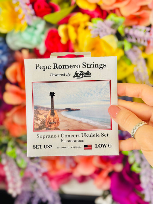 Pepe Romero Ukulele Strings – Soprano/Concert Set (Fluorocarbon, Low G)