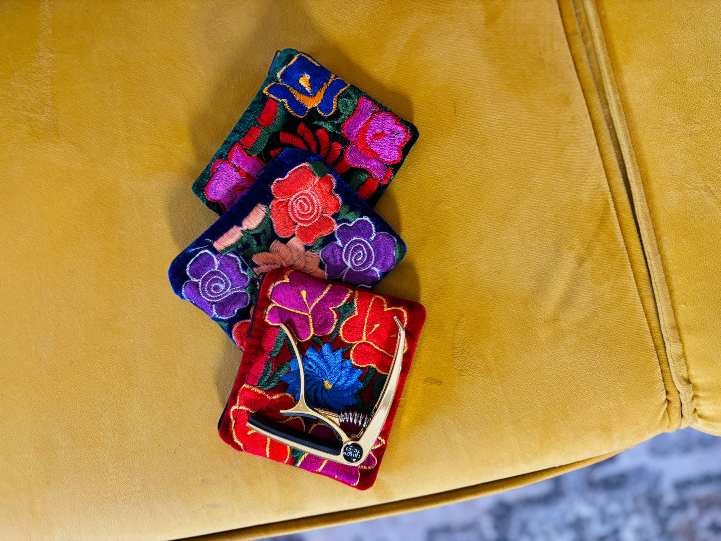 🌺 Embroidered Velvet Mini Essentials Pouch