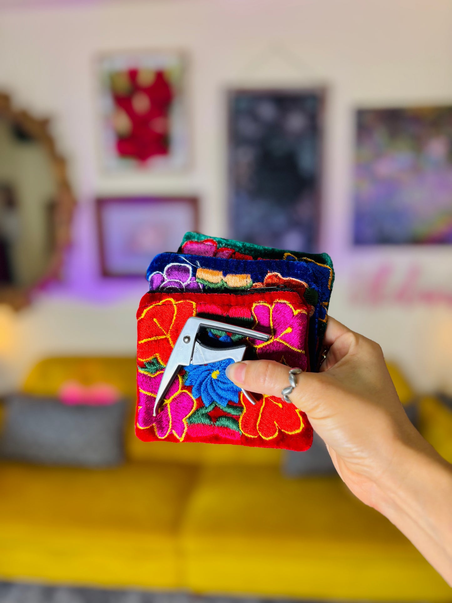 🌺 Embroidered Velvet Mini Essentials Pouch