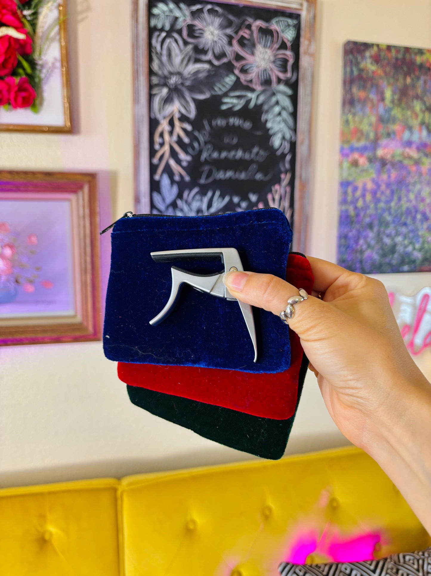 🌺 Embroidered Velvet Mini Essentials Pouch