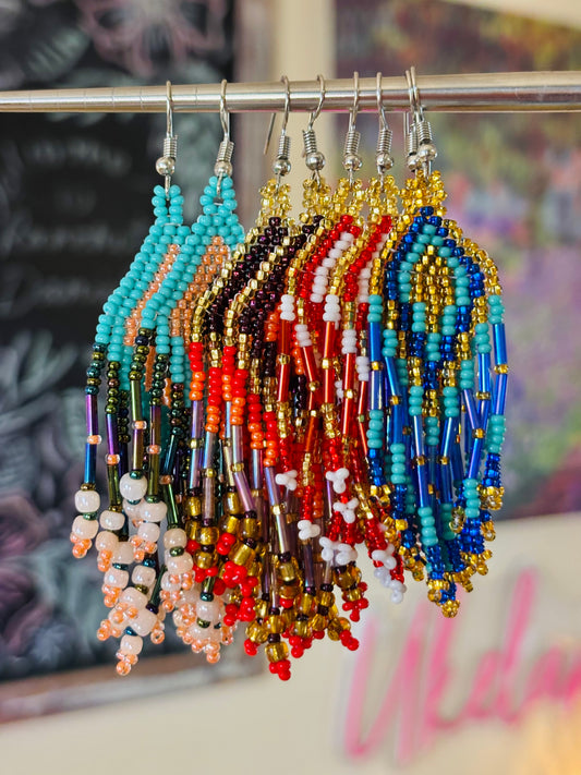 Long Beaded Fringe Earrings – Multicolor Seed Beads, Lightweight & Handmade