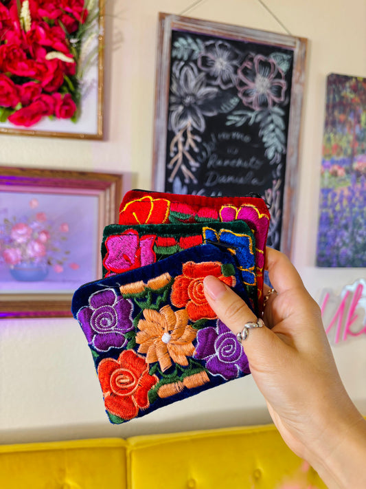 🌺 Embroidered Velvet Mini Essentials Pouch