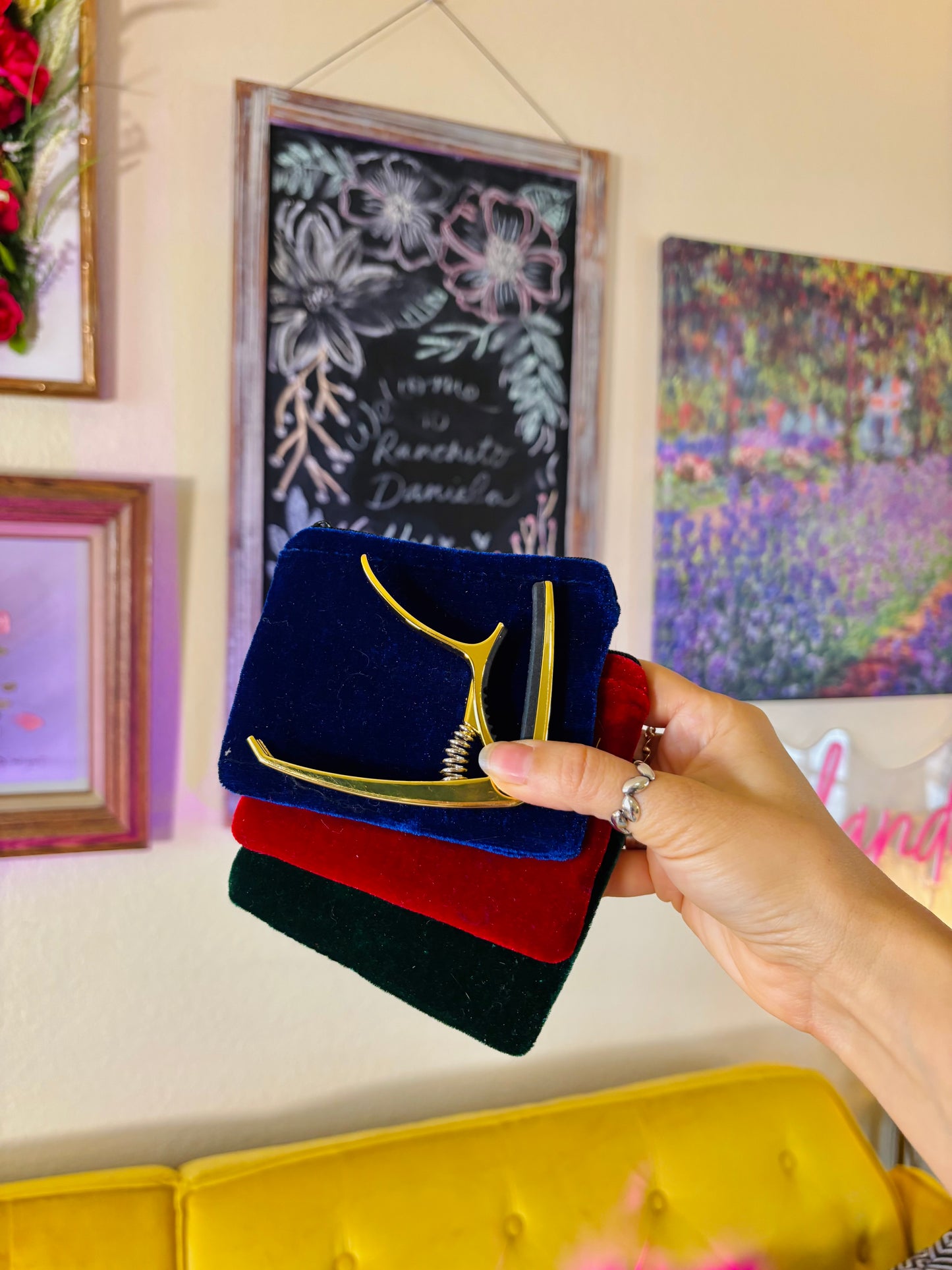 🌺 Embroidered Velvet Mini Essentials Pouch