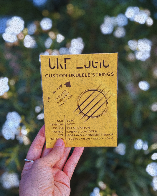 Uke Logic Custom Ukulele Strings – Soft Tension | Low G | Clear Carbon | Soprano, Concert, Tenor