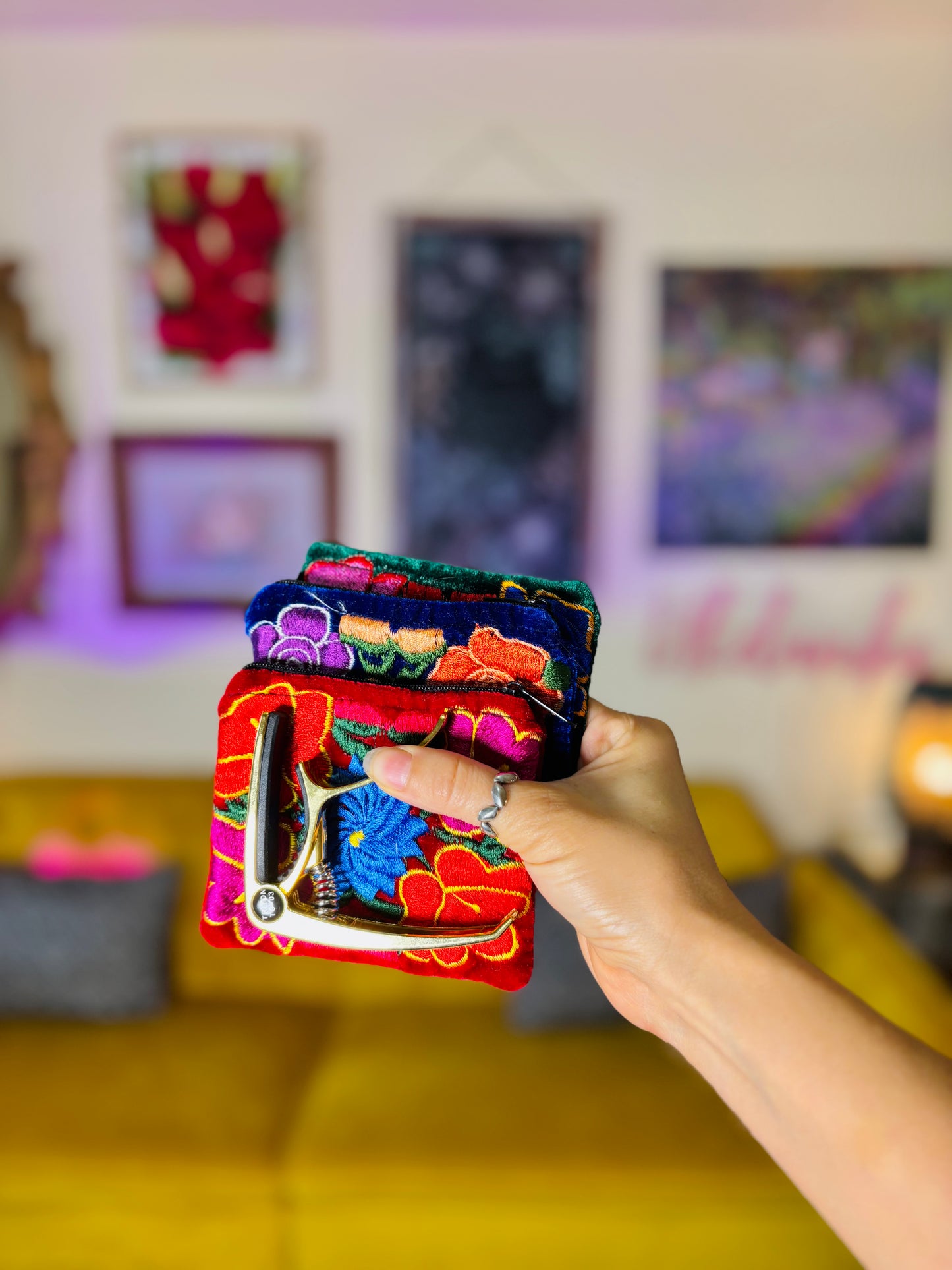 🌺 Embroidered Velvet Mini Essentials Pouch