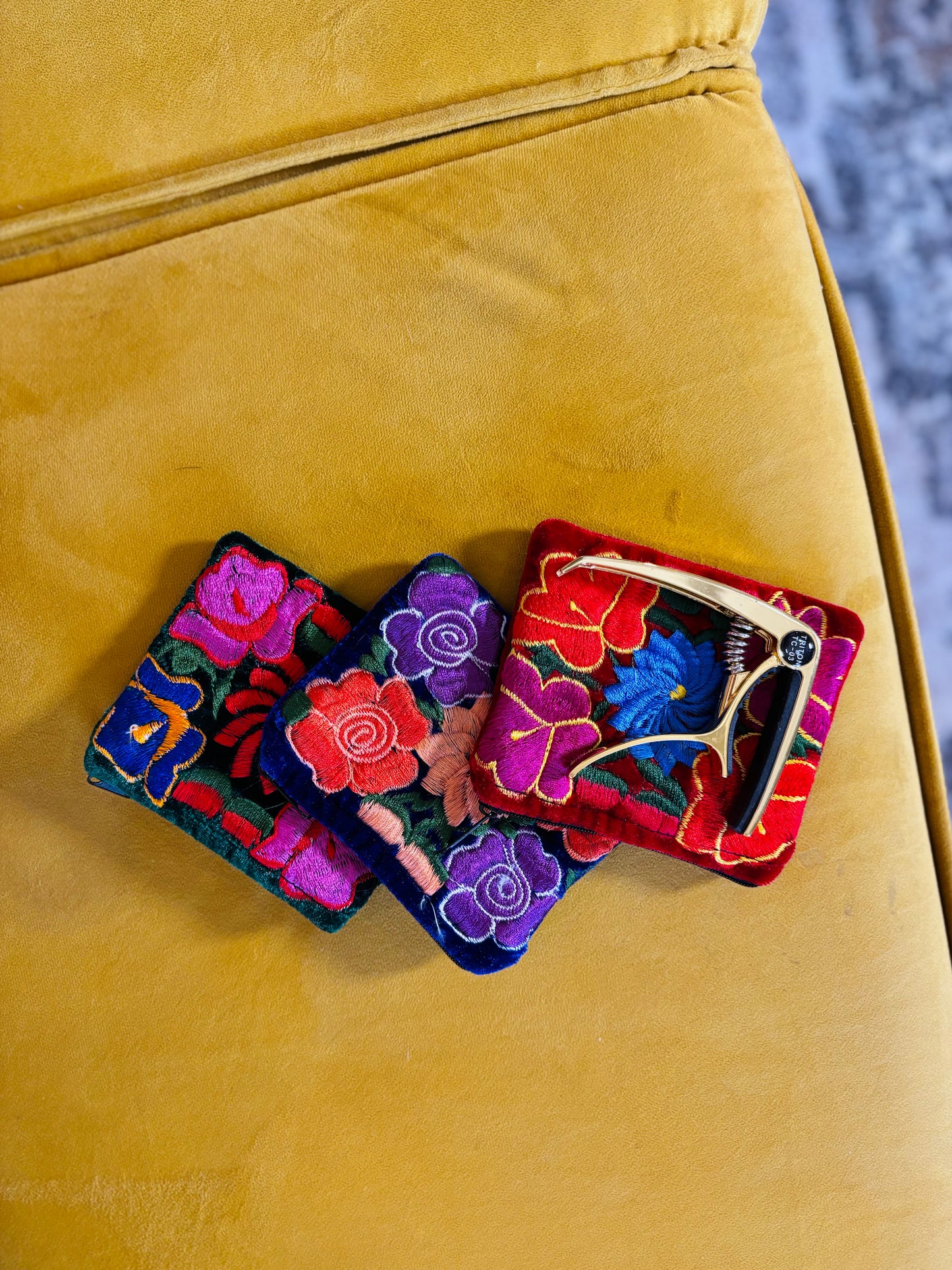 🌺 Embroidered Velvet Mini Essentials Pouch