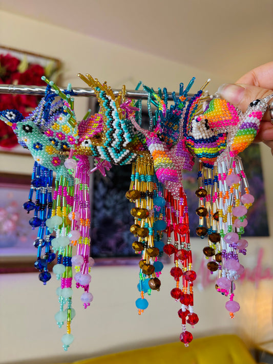 Handmade Beaded Hummingbird – Colorful Seed Bead Dangle Charm (Ukulele, Bags, Gifts)